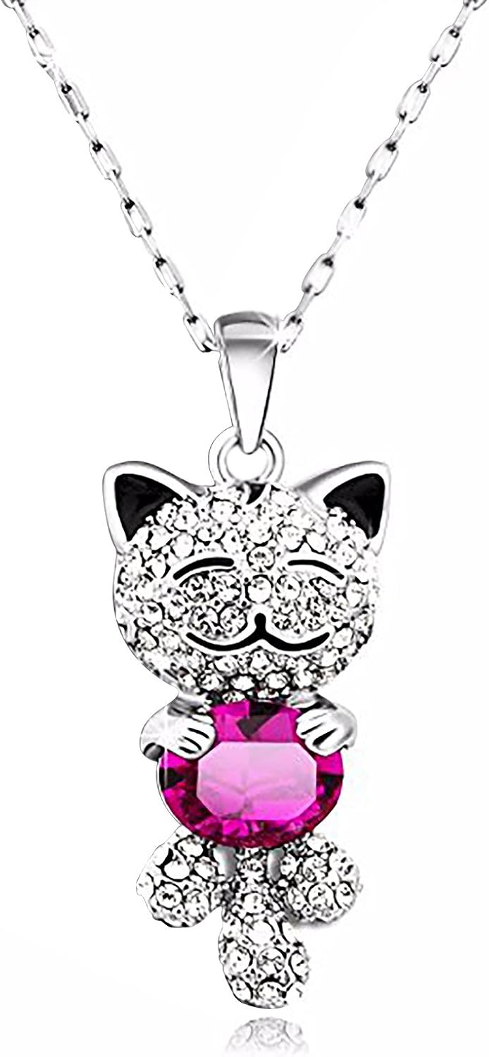 Caperci Cute Lucky Cat SWAROVSKI ELEMENTS Pink Crystal Pendant Necklace - Christmas Jewelry Gift for Daughter Girls: Caperci: Clothing