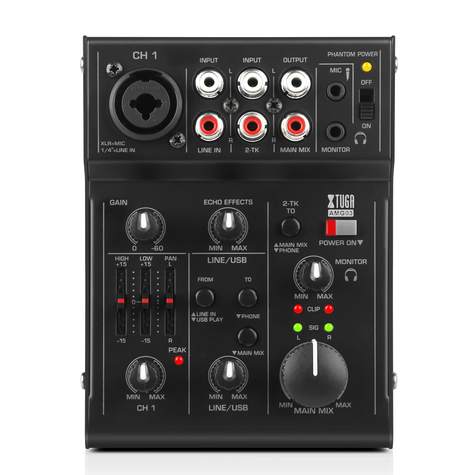 XTUGA CT80 8-Channel Professional Audio Mixer for