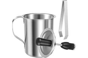 Adjustable Sauce Pot and Basting Brush Set, Stainless Steel Sauce Brush and Cup for Grill and Kitchen, Ergonomic Handle, Inte