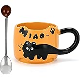 EWCEFIC Naughty cat coffee Mugs,Cute funny Mug For Women, 380ml Unique Ceramic Coffee Tea Cups, Office Mug Gift 12.85oz/380ml (Sunset Orange)