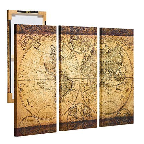 [Framed] Vintage World Map Canvas Wall Art Picture Prints Home Office