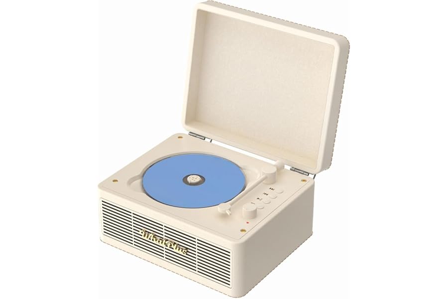 WhatPlus Portable CD Player with Bluetooth 5.2, Rechargeable Battery & Built-in Speakers – Hi-Fi Retro Suitcase Design for Home Decor, AUX/TF Card Support – Ideal Gift (Vintage White)