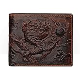 Medifier Mens Brown Genuine Leather Wallet with Credit Card Holder Dragon Pattern S