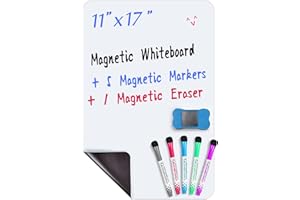 INMORVEN 17 x 11 inches Magnetic Dry Erase Whiteboard Sheet, White Board for Fridge, with 5 Colored Markers and 1 Eraser, Small Message Center for Family Office Refrigerator and Kitchen Shopping List