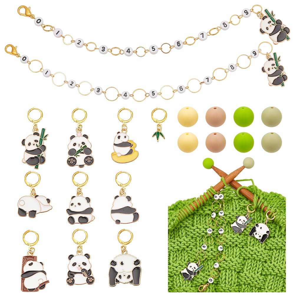 NBEADS 33 Pcs Knitting Accessories Kit, Including 10Pcs Panda Stitch Markers 2Pcs Knitting Row Counter Chains 20 Pcs Knitting Needle Stoppers 1Pc Yarn Guide Finger Ring for DIY Knitting