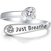 Nisgoin 925 Sterling Silver Just Breathe Ring for Women Adjustable Heart Ring Personality Inspirational Jewelry Gifts