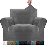 MAXIJIN Thick Velvet Chair Covers 1 Seater Grey Non Slip Elastic