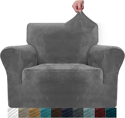 MAXIJIN Thick Velvet Chair Covers 1 Seater Grey Non Slip Elastic