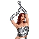 LATTEMARMALATTE Long Metallic Gloves Elbow Length Wet Look Latex Gloves Halloween Party Accessories Women Fashion Shiny Gloves