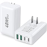 USB C Charger Block, Excgood 40W 4-Port Flat USB Wall Charger Adapter Multiport Dual PD+QC Foldable Slim Fast Charging Plug Compatible for iPhone 16 15 Pro Max 14 13 iPad Watch Galaxy S23,2Pack White