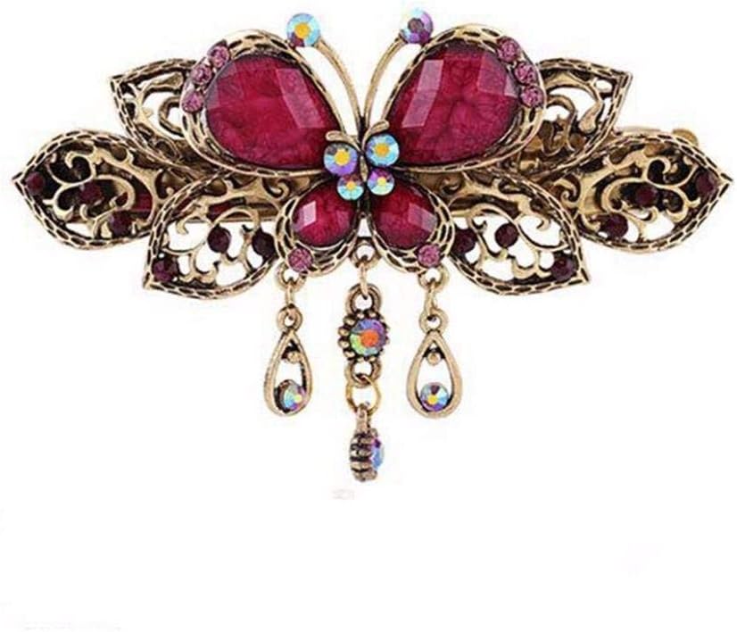 Women Chic Hair Clip Hairpin Retro Butterfly Style Hair Clip Vintage Alloy Rhinestone Tassel Barrette Hair Accessories (Purple)