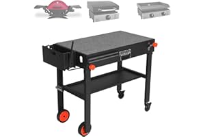 WALPRESON Wallesun for Blackstone Griddle Stand : Grill Tables For Outside Fits Blackstone 17''/22'' Inch Griddle Stand,Grill carts outdoor with wheels,Multifunctional Double-Shelf Grill Table,Pizza oven table