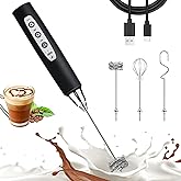 Nahida Black Milk Frother Wand for Coffee, Frother Handheld Rechargeable Electric Whisk Drink Mixer with 3 Heads 3 Speeds Coffee Frother Electric Stirrer For Latte, Cappuccino, Hot Chocolate