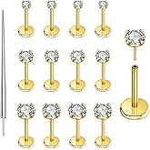 PunkTracker 13Pcs 20G/18G/16G Flat Back Earrings Stud 316L Surgical Stainless Steel Threadless Push in Nose Stud Tragus Helix Lip Medusa Piercing Jewelry