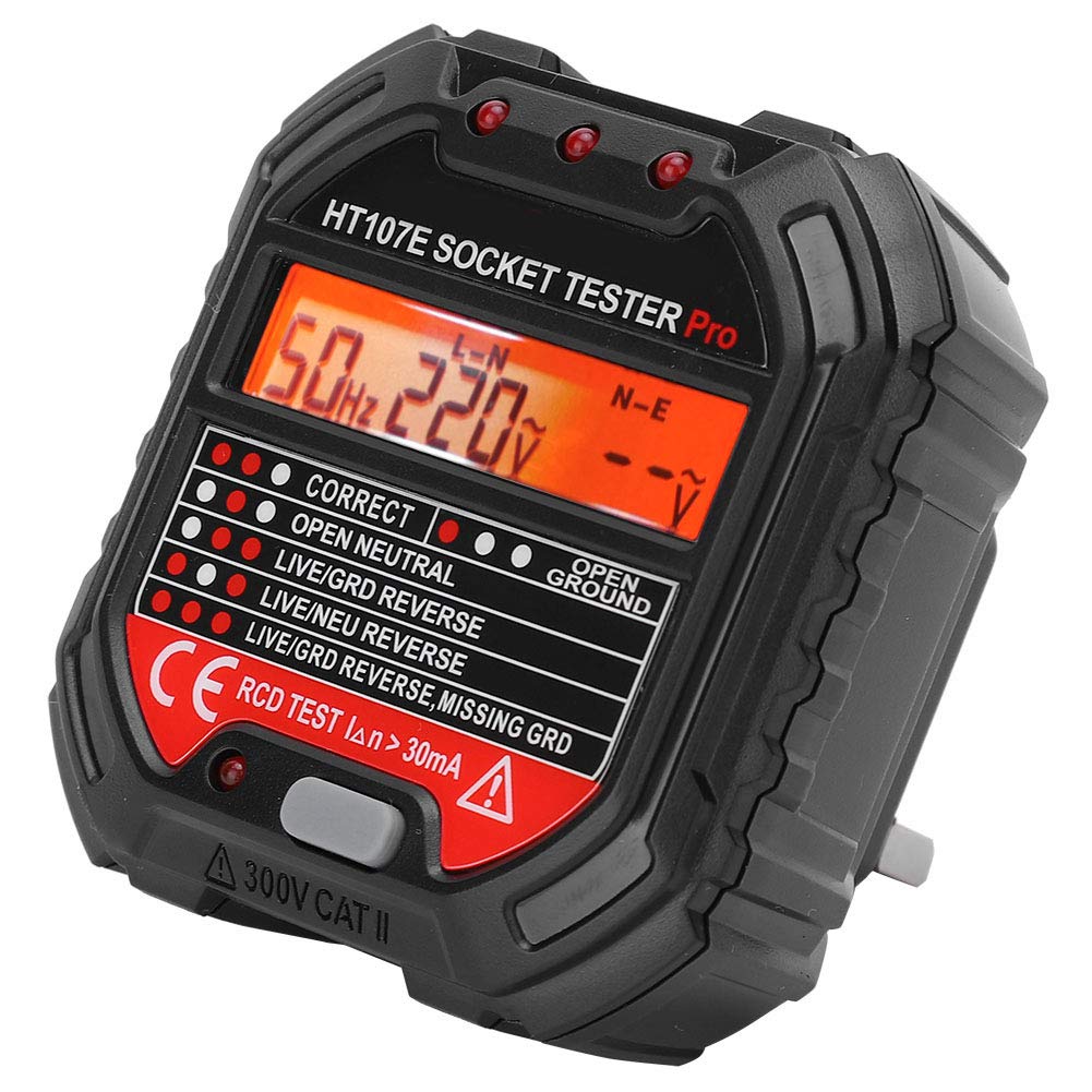 Socket Outlet Tester HT107E Voltage Display Automatic Circuit Polarity 3 Pin UK Socket Tester 90‑250V