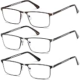 Blue Light Blocking Reading Glasses for Men With Spring Hinge Metal Full Frame Lightweight Readers Classic Trend