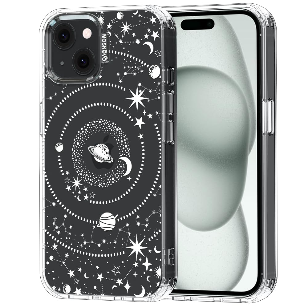 MOSNOVO Case for iPhone 15 Plus / 14 Plus [Buffertech 6.6ft Military-Grade Drop Protection] [Anti Peel Off Tech] Clear TPU Bumper Phone Case Cover Design - Galaxy — image 1