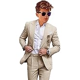 Boys Linen Suits Casual 2 Piece Summer Beach Wedding Tuxedo Suit for Boy Ring Bearer Outfit