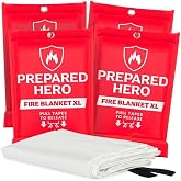 Prepared Hero Emergency Fire Blanket XL, Kitchen &amp; Home, 47 x 71 in, 4 Pack | Full-Body 47 X 71 In Coverage Smothers Grease, Gas And Electric Flames; No Sprays, Cleanup Or Residue