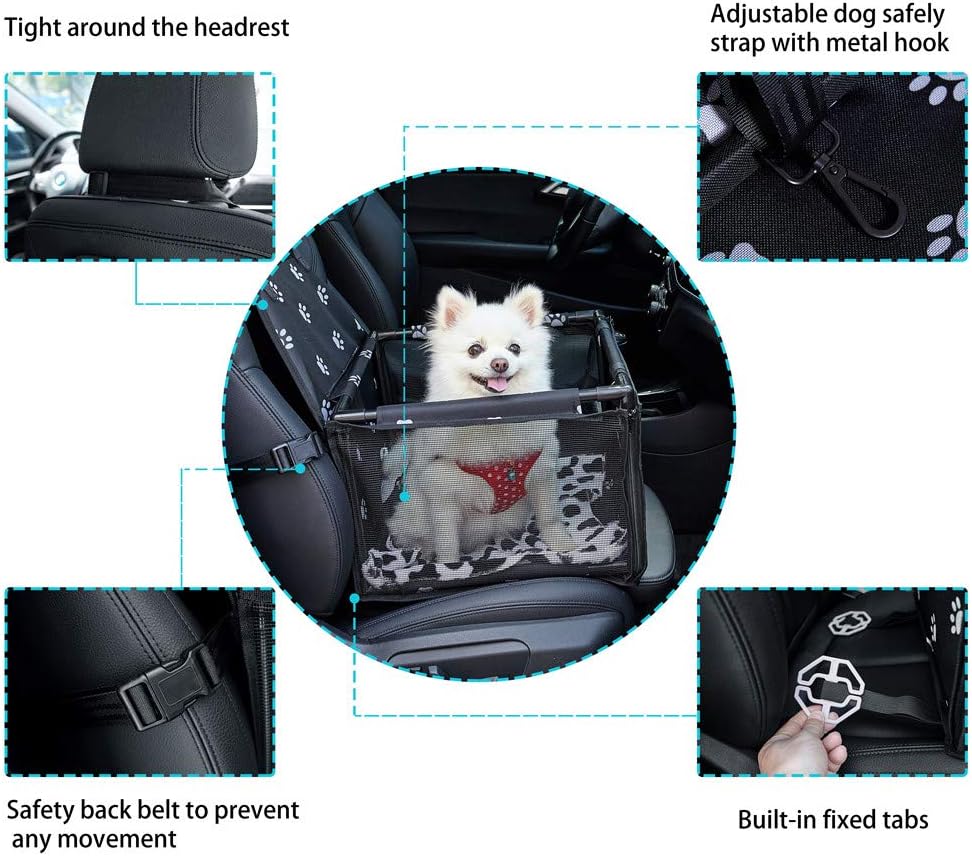 GENORTH Small Dog Car Seat Upgrade Deluxe Washable Portable Pet Car Booster Seat Travel Carrier Cage with Clip-On Safety Leash and Blanket, Perfect for Small Pets : Pet Supplies