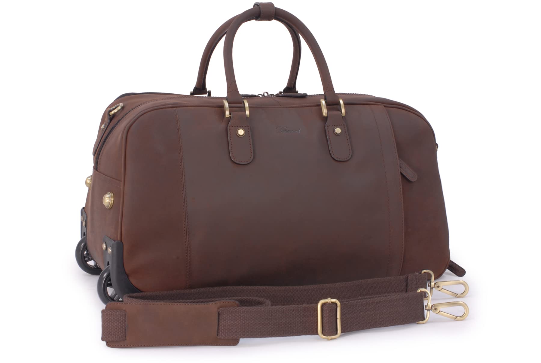 Ashwood - Men's Leather Holdall - Large Overnight Weekend Travel Bag - Wheeled Duffle Bag with Adjustable Detachable Strap - Albert - Mud