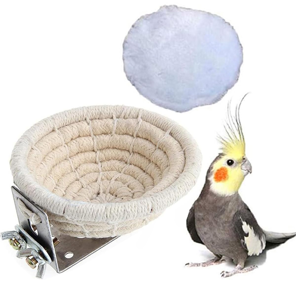 ZYYRSS Bird Nest Natural Handmade Rope Weaved Egg Cage with Warm Comfortable Mat for Canary Finch Budgie Bird Breeding Nest House Cage Accessories (Cotton)