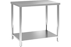 HOMCOM Stainless Steel Prep Table, 35 x 24 x 34 Inch, Heavy Duty Metal Work Table with Shelf, Workbench for Hotel, Kitchen, G