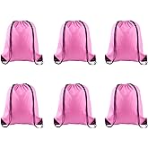 PLULON 6 Pcs Drawstring Bags Bulk Pink Drawstring Backpack String Backpack Cinch Sack Sport Gym Backpack Bags for Yoga Traveling Outdoor Sports