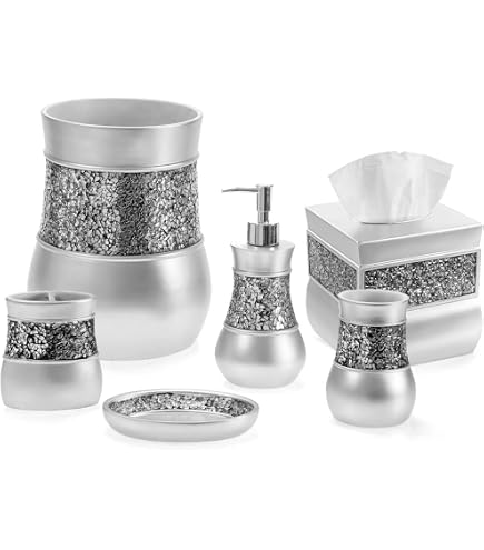 Sinatra Silver 6-Piece Bath Accessory Set – Towels & Bath Mat By Popular Bath Products