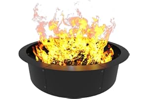 AnBaiMei Round Outdoor Fire Pit Ring Insert 31-Inch Inner 35-Inch Outer Diameter, Heavy Duty Metal Steel DIY Firepit Liner Campfire Rings for Outside Wood Burning Above or In-Ground, Black