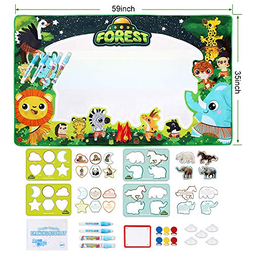 Large Water Drawing Mat for Kids Aqua Magic Water Doodle Drawing Mat Mess-Free, Non-Toxic, Eco-Friendly, Reusable 59 Inches x 35 Inches Includes Drawing Guide, Stencils - Thumbnail 6