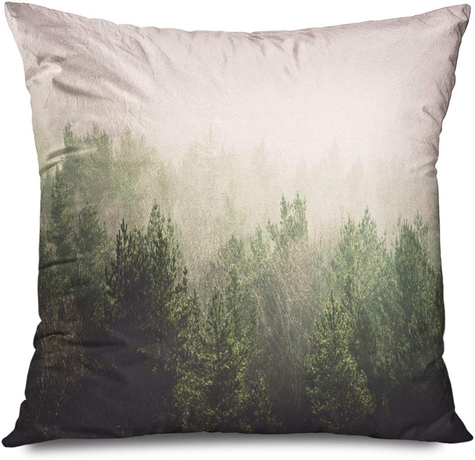 DANGCCI Throw Pillow Cover Square 20x20 Inches Woodland Forest Rays Panoramic View Misty Countryside Dark Far Horizon Sunshine Vintage Dawn Sun Decorative Pillow Cushion Case Home Decor Pillowcase