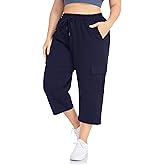 ZERDOCEAN Women's Plus Size Cargo Capri Sweatpants Active Workout Casual Sweat Crop Pants Pockets Drawstring