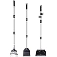 TNELTUEB Dog Pooper Scooper Set, 3 Pack Adjustable 49.1 Inches Long Handle Metal Tray, Rake and Spade Poop Scoop for Waste Removal, No Bending Clean Up for Large and Small Dog