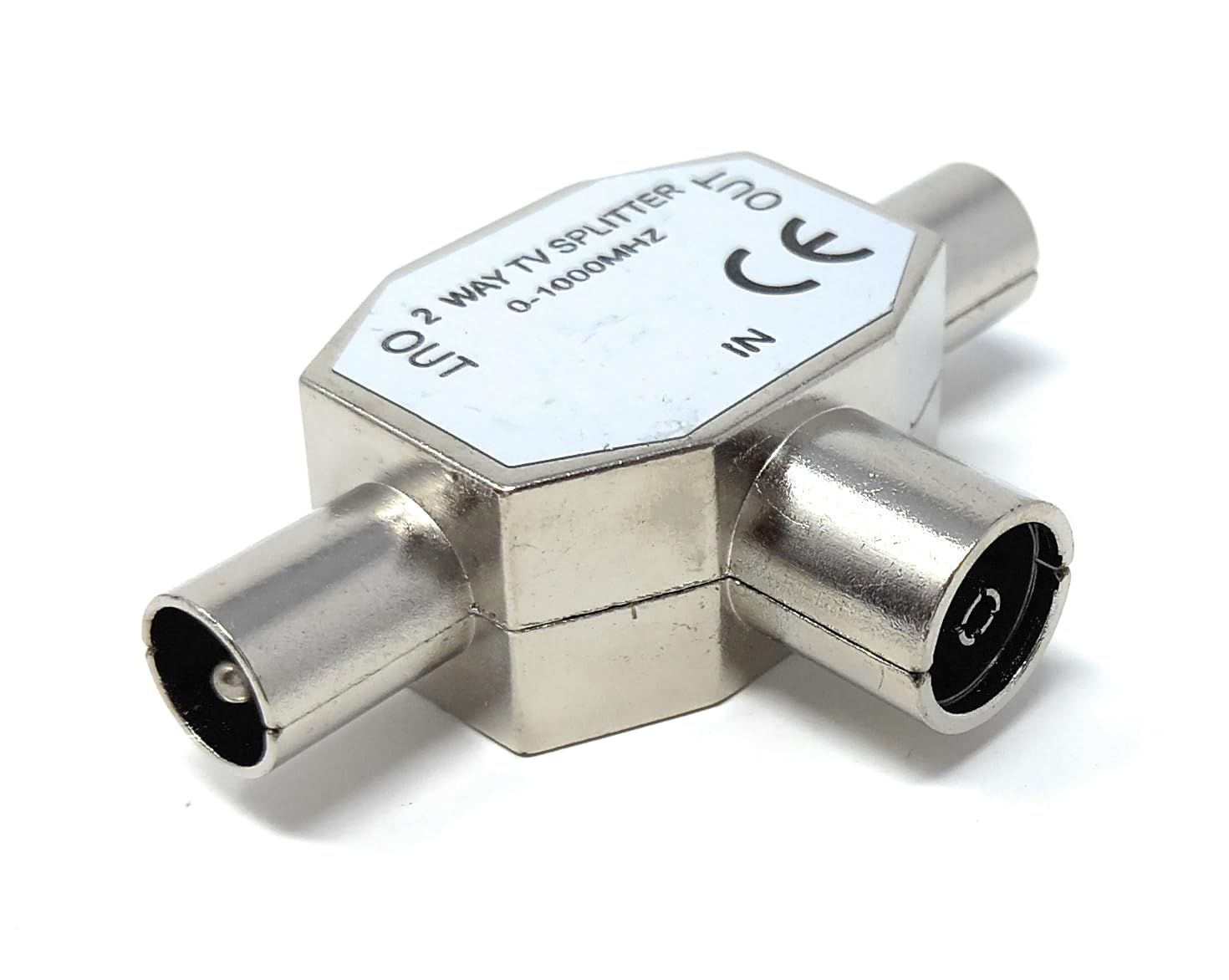 DRUT 1pcs TV Antenna Adapter Distributor Splitter, 1 Female Socket in 2 Male Out, IEC Coax Cable, Aerial Digital Antenna Adaptor Silver