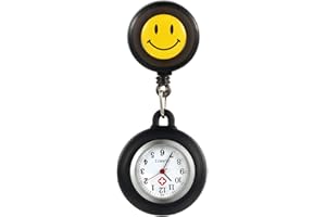 Lancardo Retractable Nurse Watches with Second Hand Clip-on Hanging Lapel Silicone Jelly Fob Pocket Watch Cute Cartoon Smile Round Face Arabic Markers for Doctor Nurses Women and Men