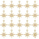 BENECREAT 30Pcs Real 18K Gold/Platinum Plated Clear Cubic Zirconia Pendant, Star Brass Charms Pendant for Bracelet Necklace Jewelry Making