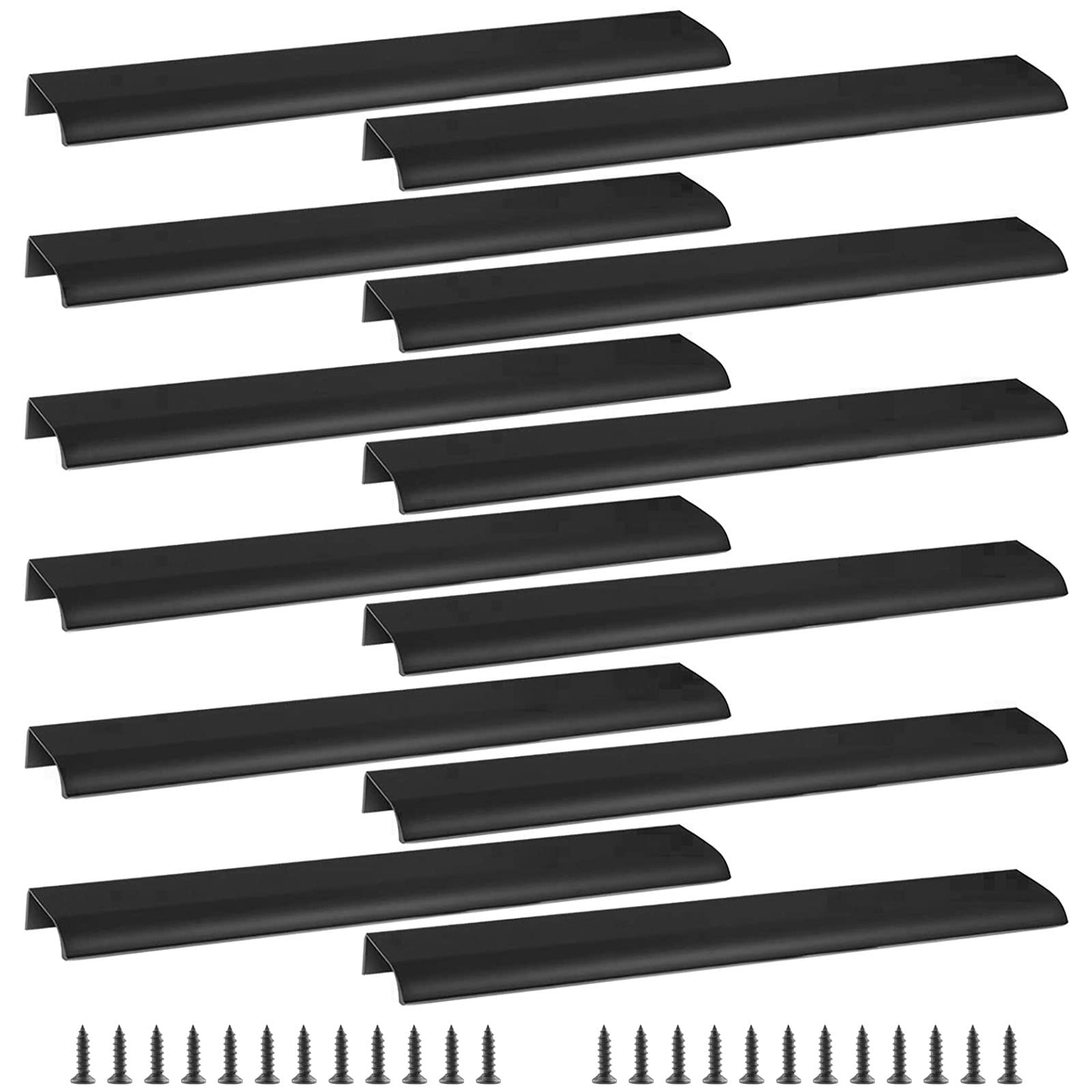 Cjueiom 12 Pack Concealed Kitchen Cupboard Handles 256mm Hole Center Hidden Drawer Pulls, Finger Edge Pull Aluminum Cabinet Handle Invisible Door Knob for Wardrobe (300mm Total Length, Black)