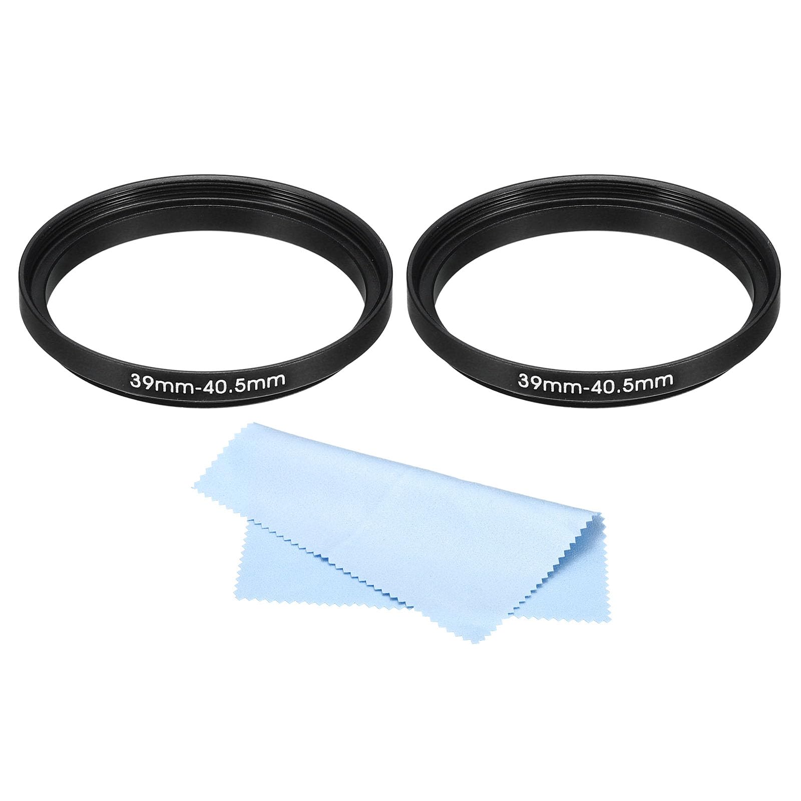 PATIKIL 39mm-40.5mm Metal Step Up Ring with Cleaning Cloth, 2 Pack Camera Lens Filter Adapter Ring Aluminum Filter Adapter Ring for Camera Lenses Hood, Black