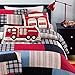 Cozy Line Plaid Quilt Sets Patchwork Bedspread Cotton Kid Bedding for Boys, Fire Truck Theme (Queen, 1 Quilt, 2 Shams)