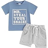 Toddler Baby Boy Summer Clothes Short Sleeve Letter Print Stripe T-Shirt with Elastic Waist Shorts Set Summer Outfit
