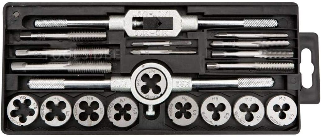 Series Tap and Die consisting of: 9 Male, 9 Dies, portamaschi, PORTAFILIERE. Dimensions diameter m3-m4-m5-m6-m7-m8-m9-m10-m12