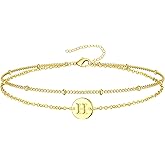 Inerney Personalized Gold Initial Bracelets for Women - Dainty 14K Gold Plated Layered Disc Monogram Charm Bracelet, Customizable A-Z Letter Jewelry Gift for Her