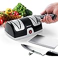 Secura 2-Stage Electric Knife Sharpener with Diamond Abrasives and Precision Angle Guides, Professional Sharpening Tool for Kitchen Straight Edge and Ceramic Knife, Black