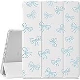 JOYLAND Light Blue Bow Pattern Case for iPad 9th/8th/7th Generation 10.2 Inch (2021/2020/2019 Release), Pencil Holder & Clear Transparent Soft TPU Back & Trifold Smart Pad White Cover