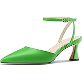 TNYNFBEB Womens Low Kitten Heel Pointed Toe Pumps Slingback Ankle Strap Buckle Prom Wedding Dress Basic Classic 2.6 Inches Heels