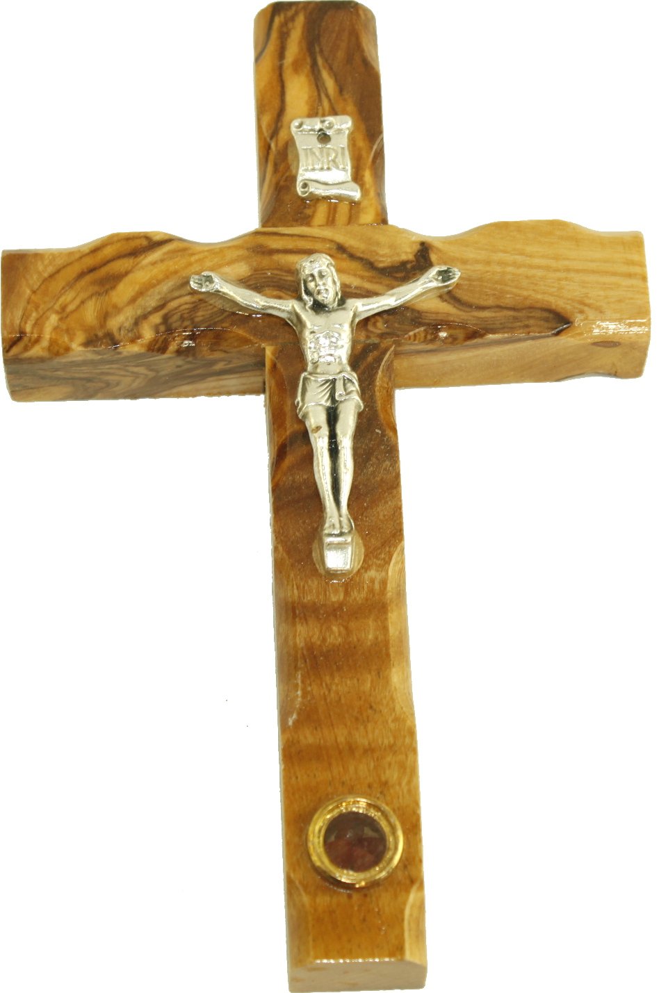 Holy Land Market Olive wood Cross/Crucifix with sample from the Holy Land (5 Inches)