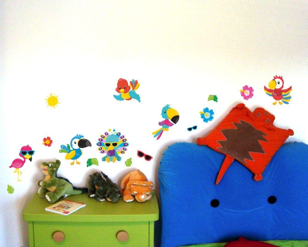 Samunshi® 16 Piece Exotic Birds Wall Sticker Set for Children's Bedroom Baby Room Parrot Tucan, multicoloured, 2x 21x34cm - Image 3