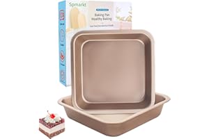 2-Pack 8x8 inch Square Pan, Nonstick Square Brownie Pans, 8 inch Square Cake Pan, Square Cake Pan for Birthday Parties, Stack
