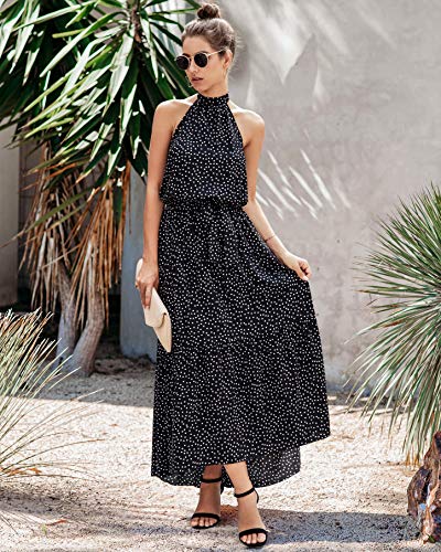 PRETTYGARDEN Women's Casual Halter Neck Sleeveless Floral Long Maxi Dress Backless Loose Ruffle Sundress with Belt - Image 3